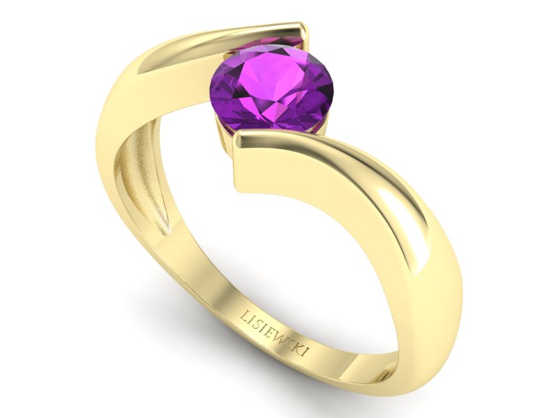 Złoty pierścionek z ametystem żółte złoto - p16229zat — zdjęcie 3