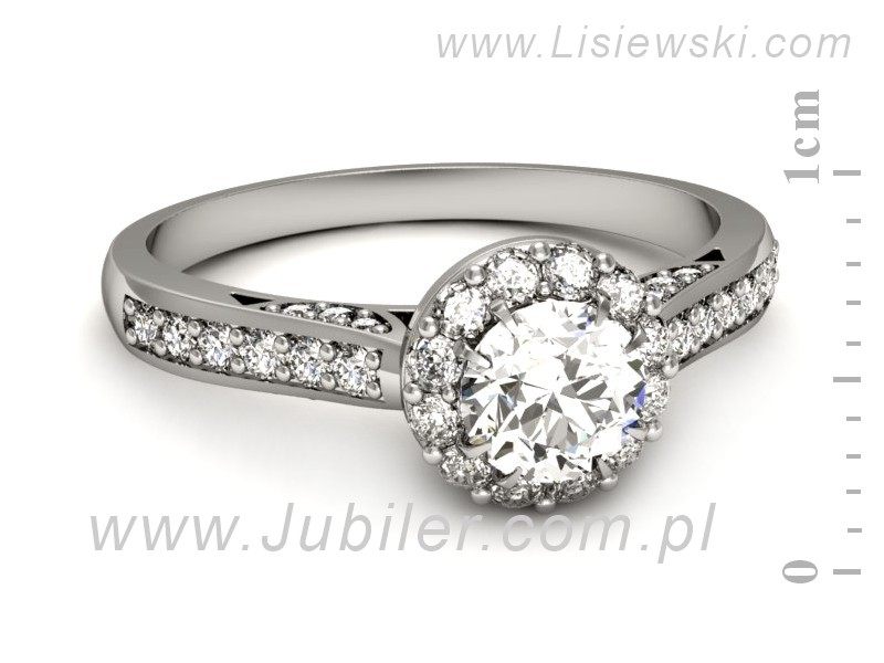 Pierścionek z diamentem i brylantami białe złoto - p16230b — zdjęcie 2