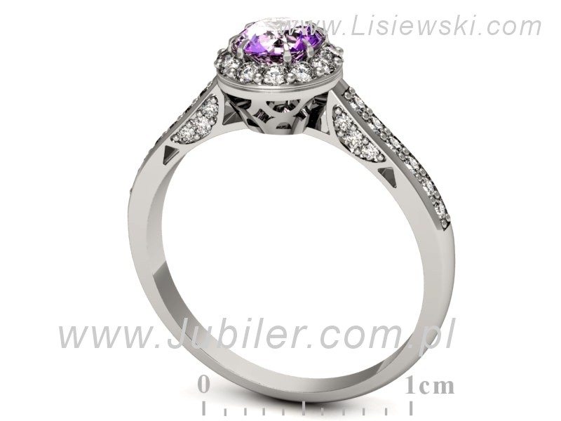 Złoty pierścionek z ametystem i brylantami - p16230bat — zdjęcie 3