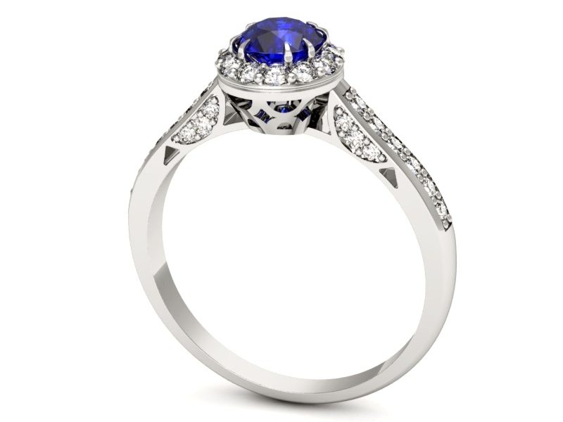 Pierścionek z szafirem i brylantami białe złoto - p16230bszc — zdjęcie 3