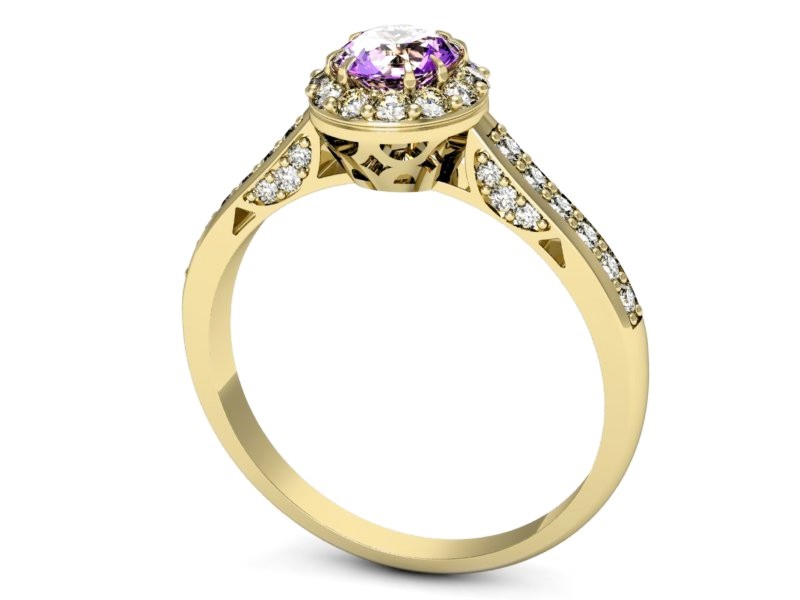 Pierścionek z ametystem i brylantami żółte złoto - p16230zat — zdjęcie 3