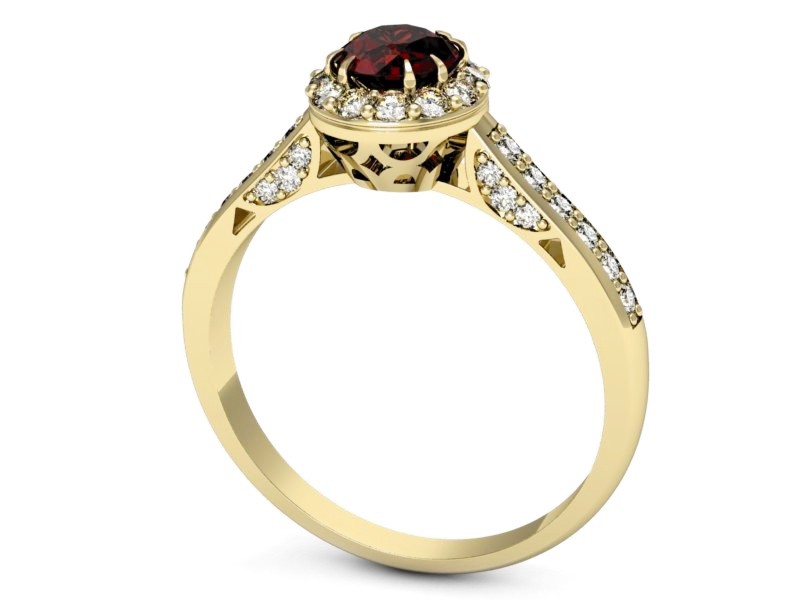 Złoty pierścionek z granatem i brylantami - p16230zgr — zdjęcie 3