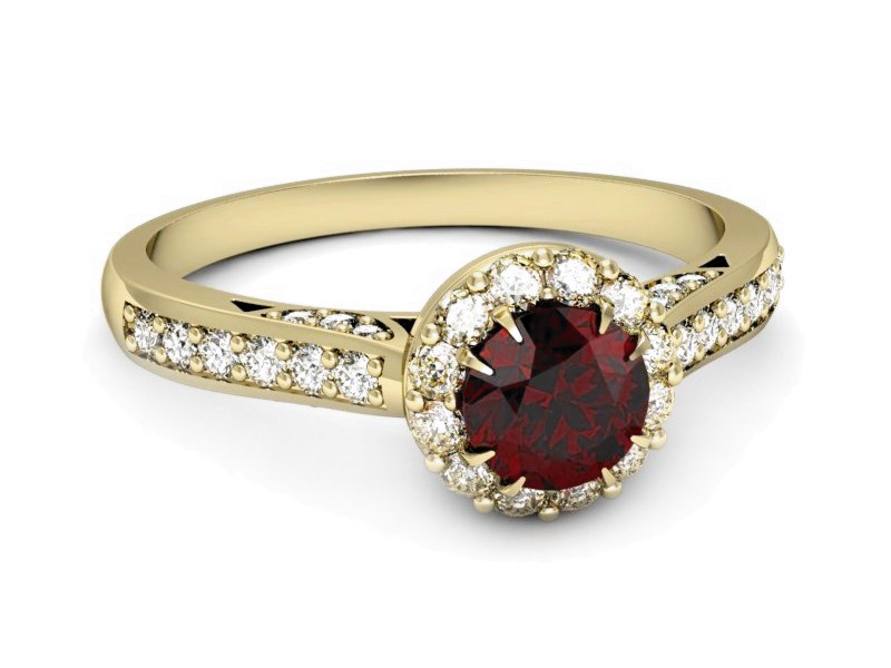 Złoty pierścionek z granatem i brylantami - p16230zgr — zdjęcie 2