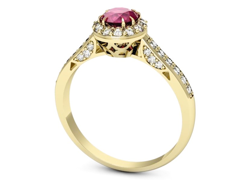 Złoty pierścionek z rubinem i brylantami - p16230zr — zdjęcie 3