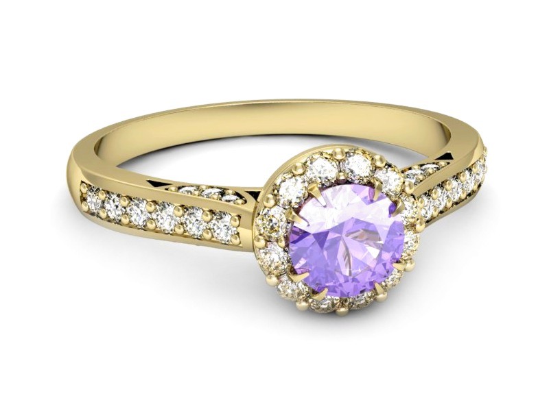 Pierścionek z tanzanitem i brylantami żółte złoto - p16230zt — zdjęcie 2