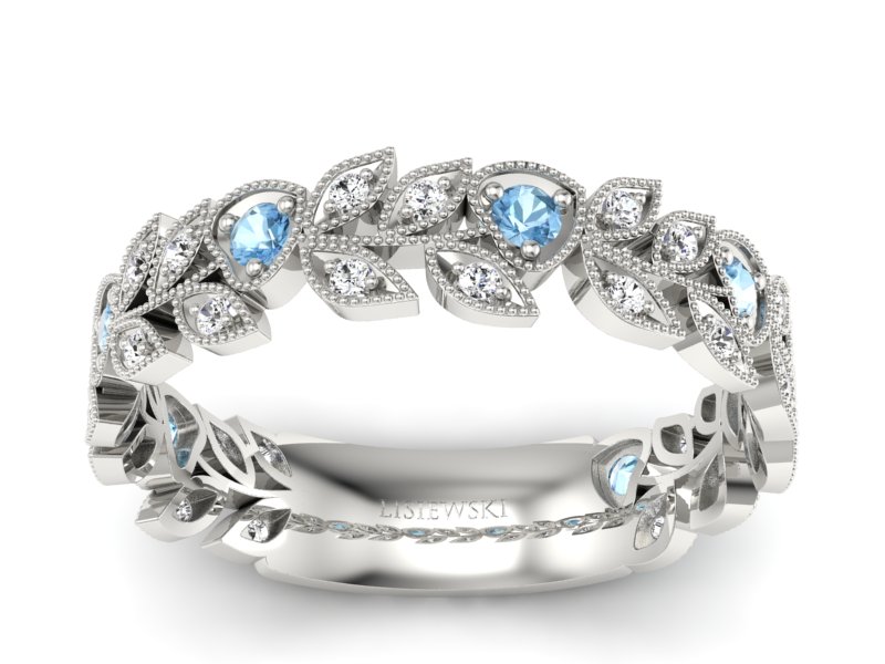 Obrączka białe złoto z topazami i brylantami - p16231ba