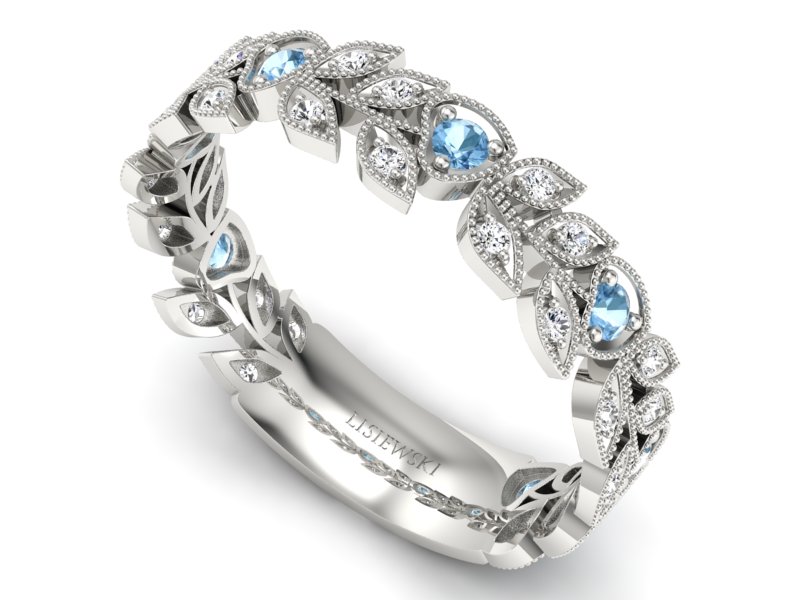 Obrączka białe złoto z topazami i brylantami - p16231ba — zdjęcie 3
