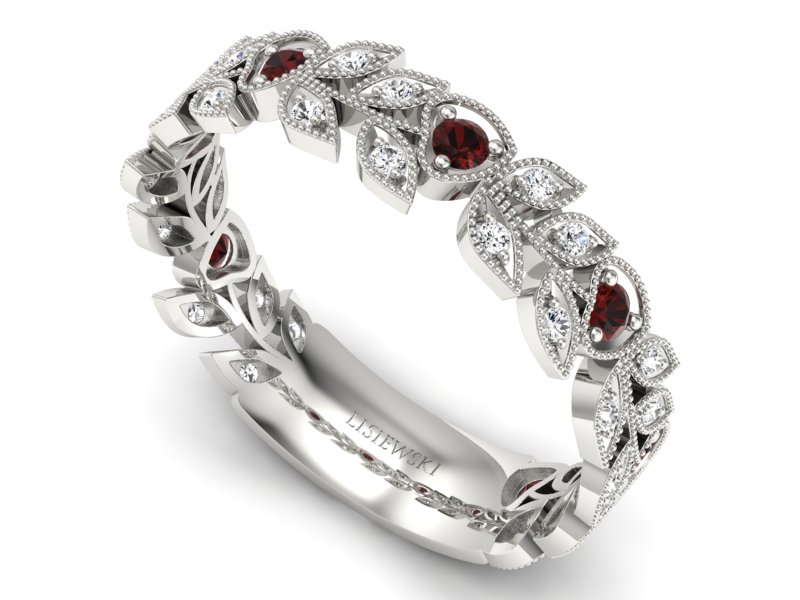 Obrączka białe złoto z granatami i brylantami - p16231bgr — zdjęcie 3