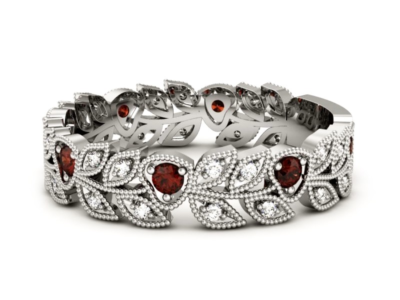 Obrączka białe złoto z granatami i brylantami - p16231bgr — zdjęcie 5