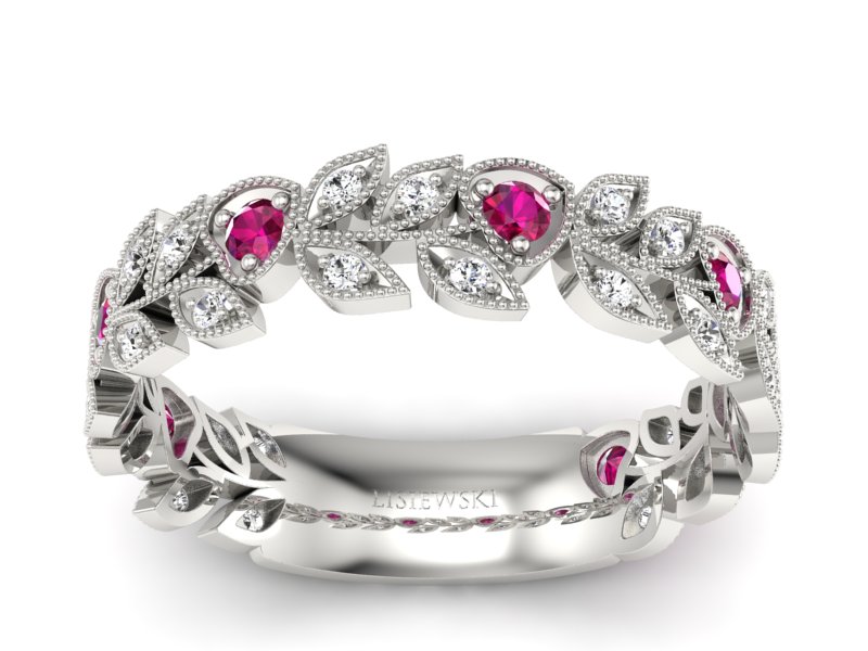 Obrączka białe złoto z rubinami i brylantami - p16231br