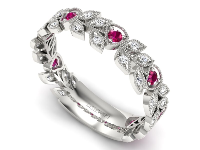 Obrączka białe złoto z rubinami i brylantami - p16231br — zdjęcie 3