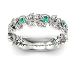 Obrączka białe złoto ze szmaragdami i brylantami - p16231bsm