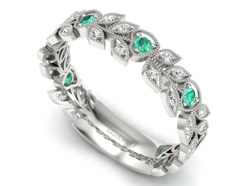 Obrączka białe złoto ze szmaragdami i brylantami - p16231bsm — zdjęcie 3
