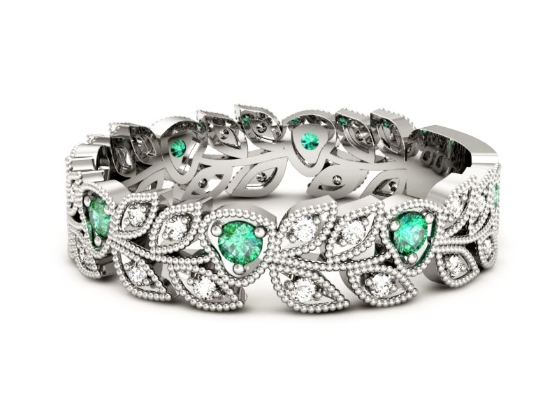 Obrączka białe złoto ze szmaragdami i brylantami - p16231bsm — zdjęcie 5