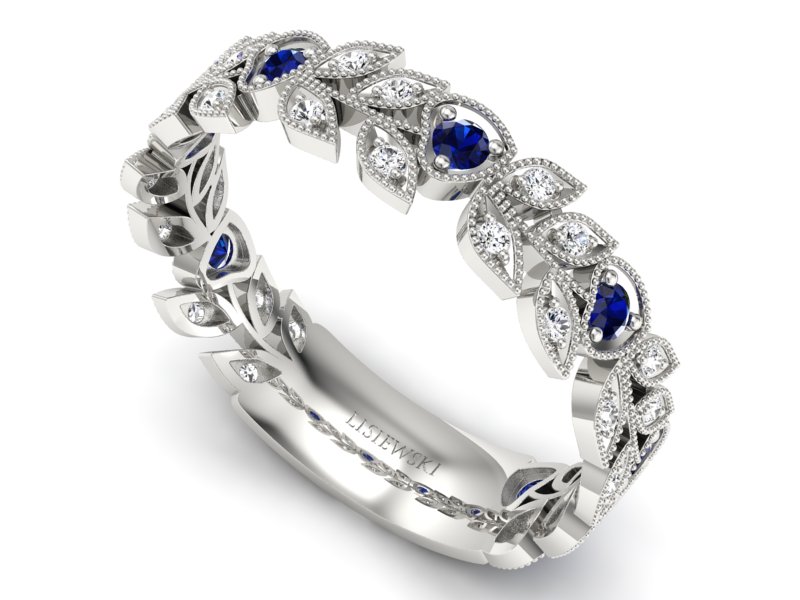 Obrączka białe złoto z szafirami i brylantami - p16231bsz — zdjęcie 3
