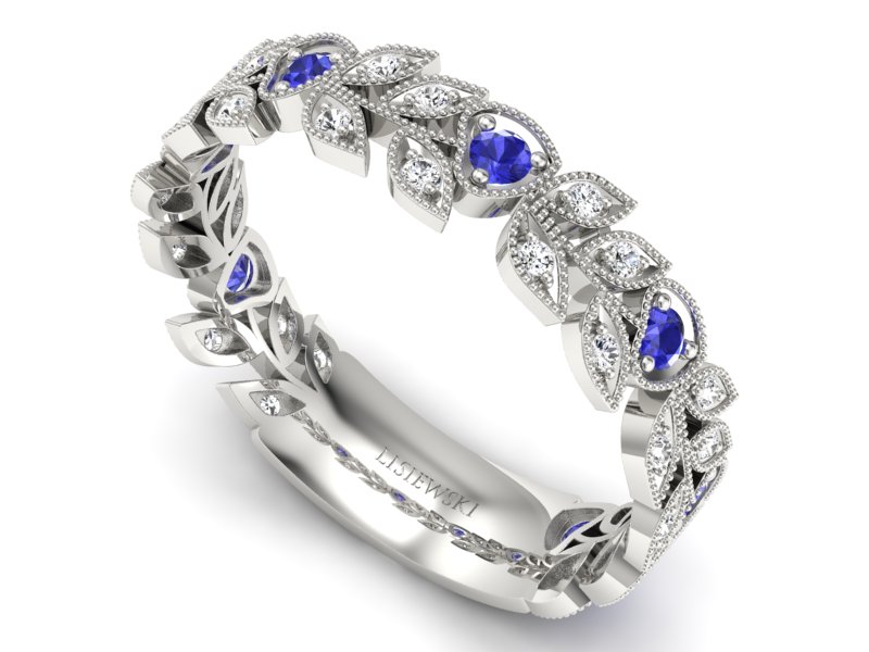 Obrączka białe złoto z szafirami i brylantami - p16231bszc — zdjęcie 3