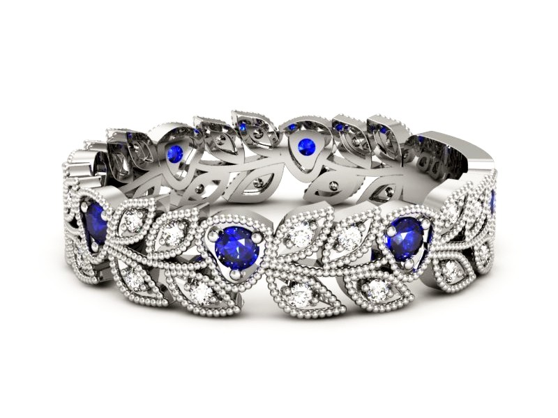 Obrączka białe złoto z szafirami i brylantami - p16231bszc — zdjęcie 5