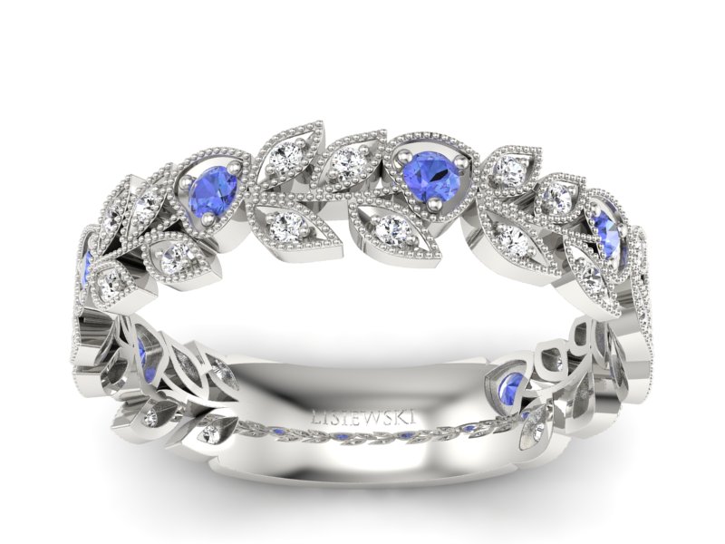 Obrączka białe złoto z tanzanitami i brylantami - p16231bt