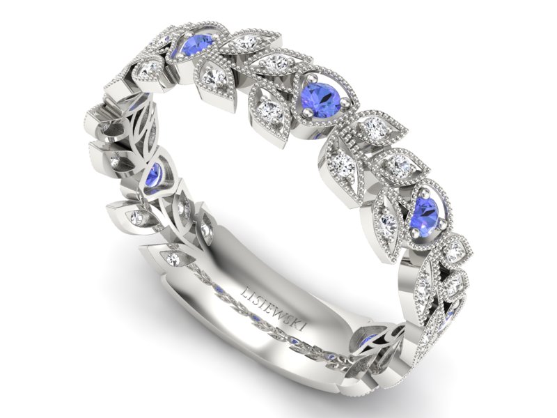 Obrączka białe złoto z tanzanitami i brylantami - p16231bt — zdjęcie 3