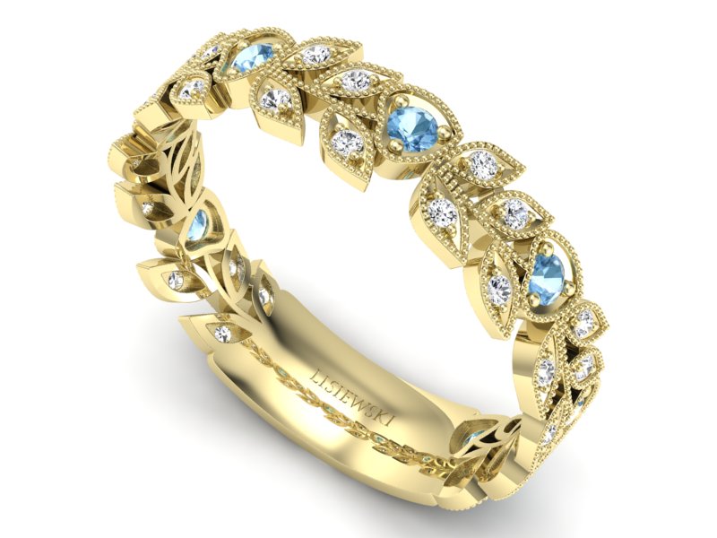 Złota obrączka z topazami i brylantami - p16231za — zdjęcie 3