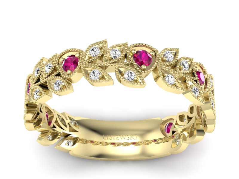 Obrączka z rubinami żółte złoto i brylantami - p16231zr