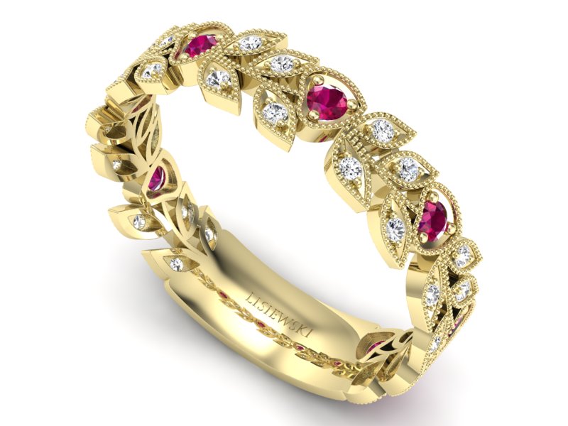 Obrączka z rubinami żółte złoto i brylantami - p16231zr — zdjęcie 3
