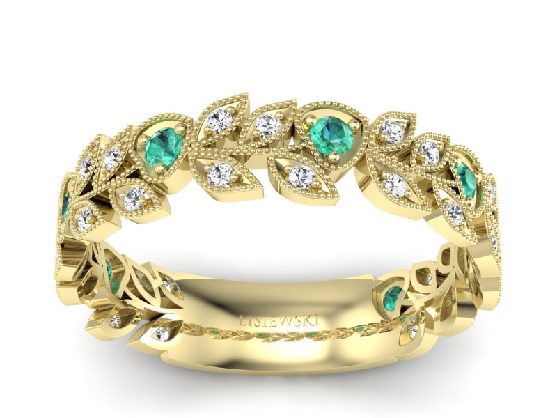Obrączka ze szmaragdami i brylantami żółte złoto - p16231zsm