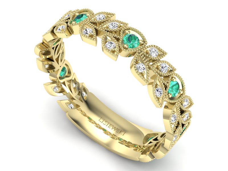 Obrączka ze szmaragdami i brylantami żółte złoto - p16231zsm — zdjęcie 3