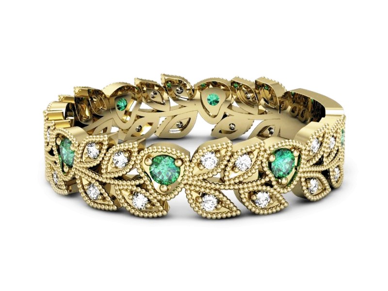 Obrączka ze szmaragdami i brylantami żółte złoto - p16231zsm — zdjęcie 5