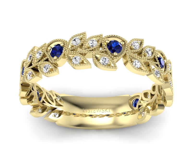 Obrączka z szafirami żółte złoto i brylantami - p16231zsz