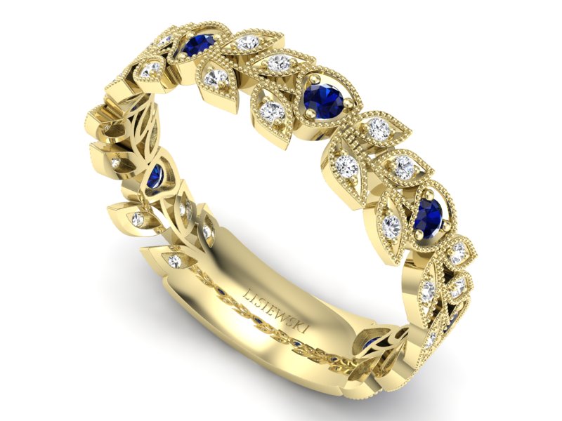 Obrączka z szafirami żółte złoto i brylantami - p16231zsz — zdjęcie 3