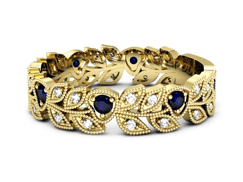 Obrączka z szafirami żółte złoto i brylantami - p16231zsz — zdjęcie 5