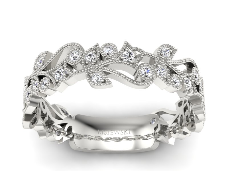 Pierścionek obrączka z brylantami białe złoto - p16232b