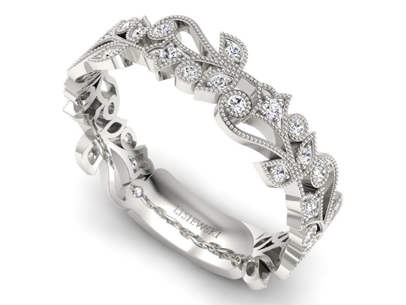 Pierścionek obrączka z brylantami białe złoto - p16232b — zdjęcie 3