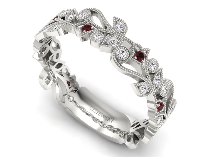 Obrączka białe złoto z granatami i brylantami - p16232bgr — zdjęcie 3