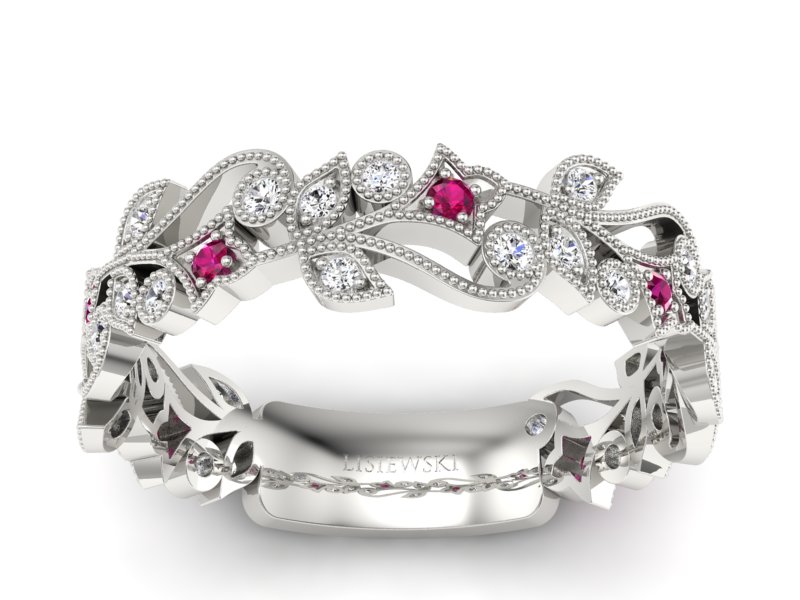 Obrączka białe złoto z rubinami i brylantami - p16232br