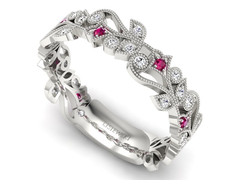 Obrączka białe złoto z rubinami i brylantami - p16232br — zdjęcie 3