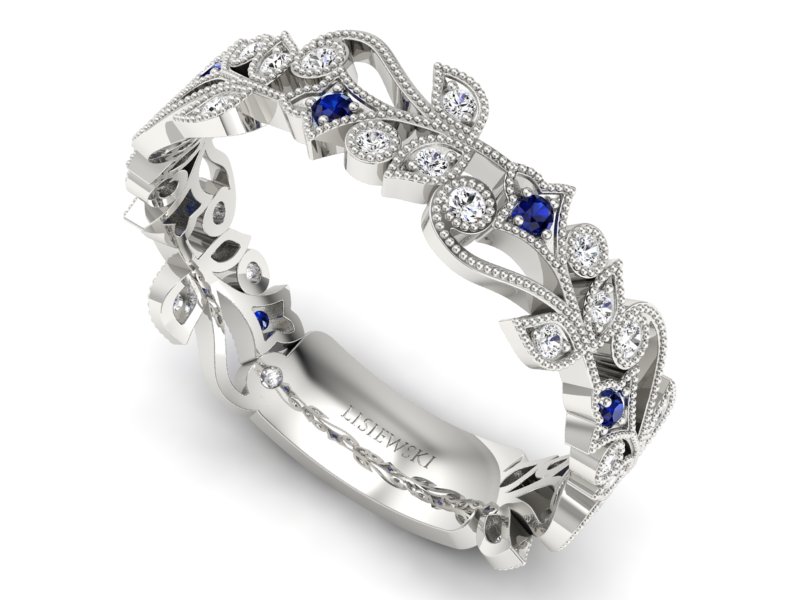 Obrączka białe złoto z szafirami i brylantami - p16232bsz — zdjęcie 3