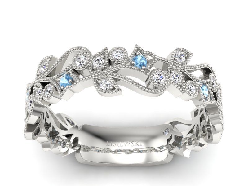 Obrączka białe złoto z topazami i brylantami - p16232btp