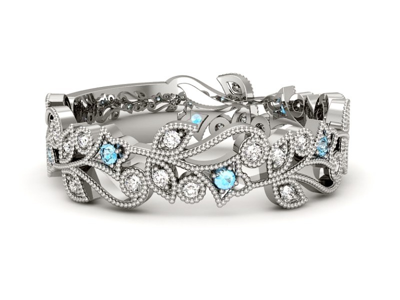 Obrączka białe złoto z topazami i brylantami - p16232btp — zdjęcie 5