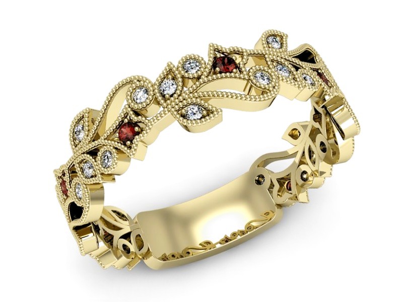 Obrączka żółte złoto z granatami i brylantami - p16232zgr — zdjęcie 4