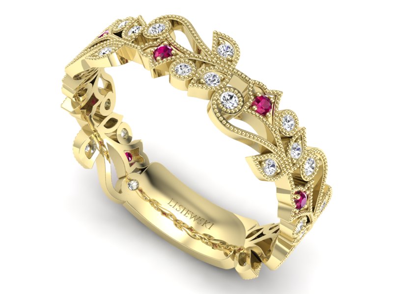 Obrączka z rubinami żółte złoto i brylantami - p16232zr — zdjęcie 3