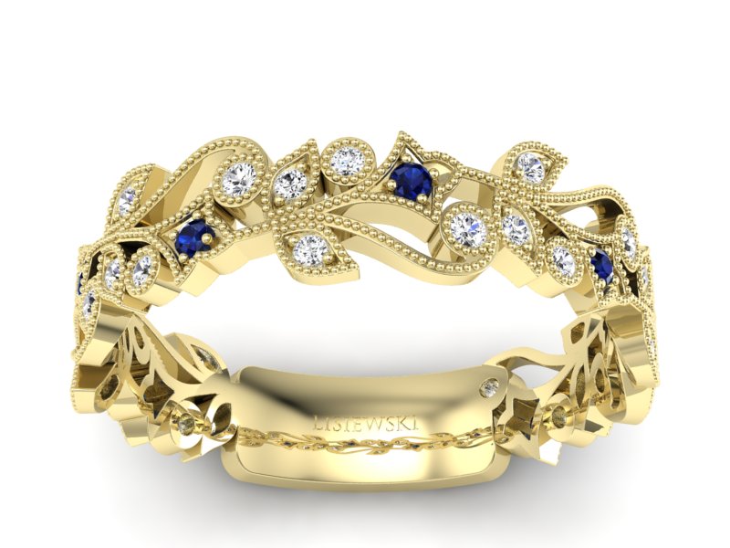 Obrączka z szafirami żółte złoto i brylantami - p16232zsz