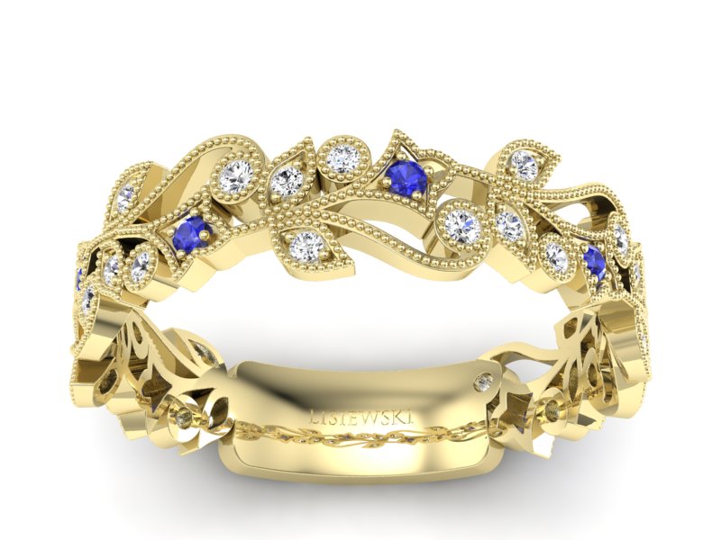 Obrączka z szafirami i brylantami żółte złoto - p16232zszc