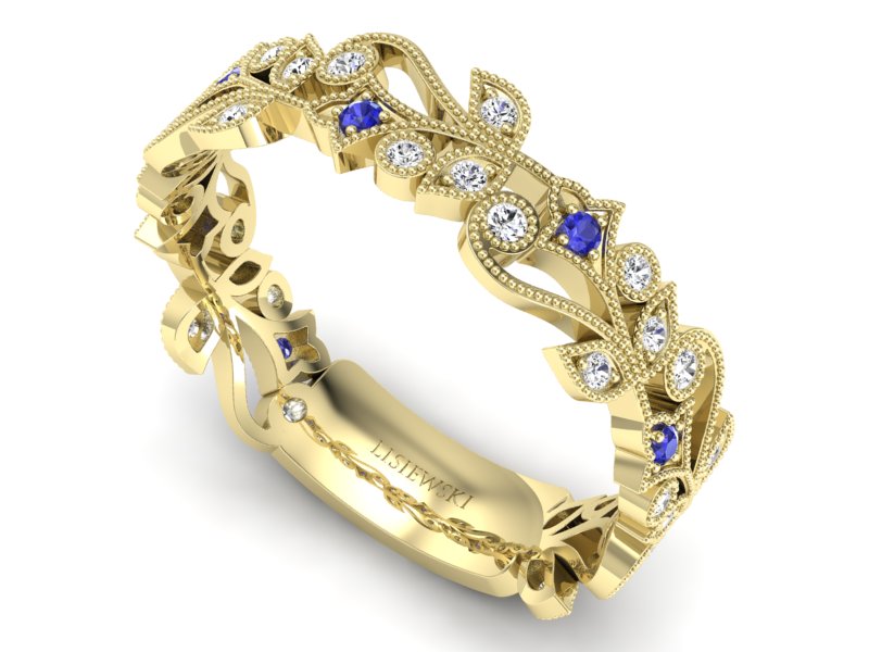 Obrączka z szafirami i brylantami żółte złoto - p16232zszc — zdjęcie 3