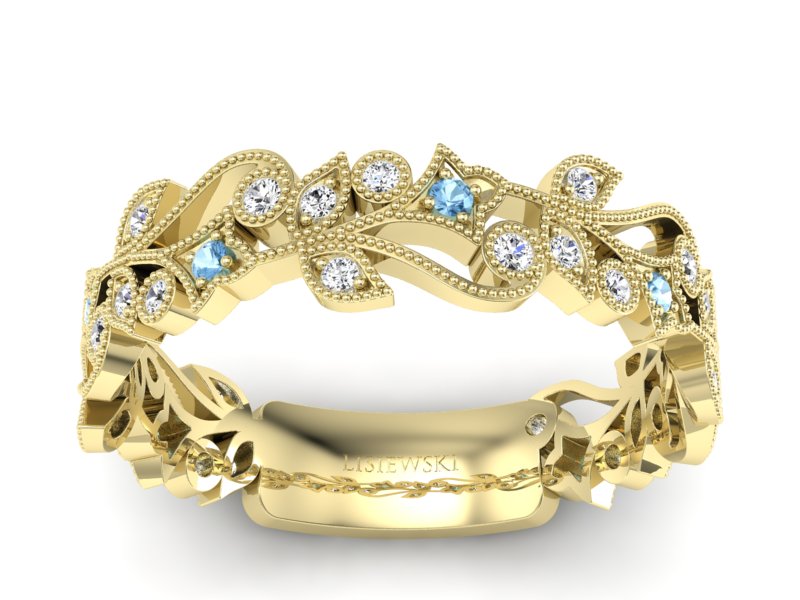 Obrączka żółte złoto z topazami i brylantami - p16232ztp