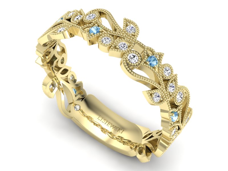 Obrączka żółte złoto z topazami i brylantami - p16232ztp — zdjęcie 3