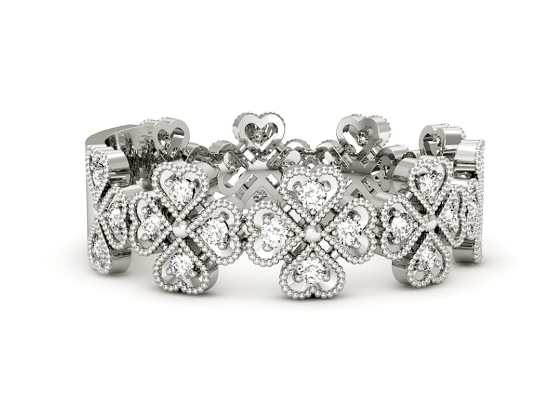 Pierścionek obrączka z brylantami białe złoto - p16233b — zdjęcie 2