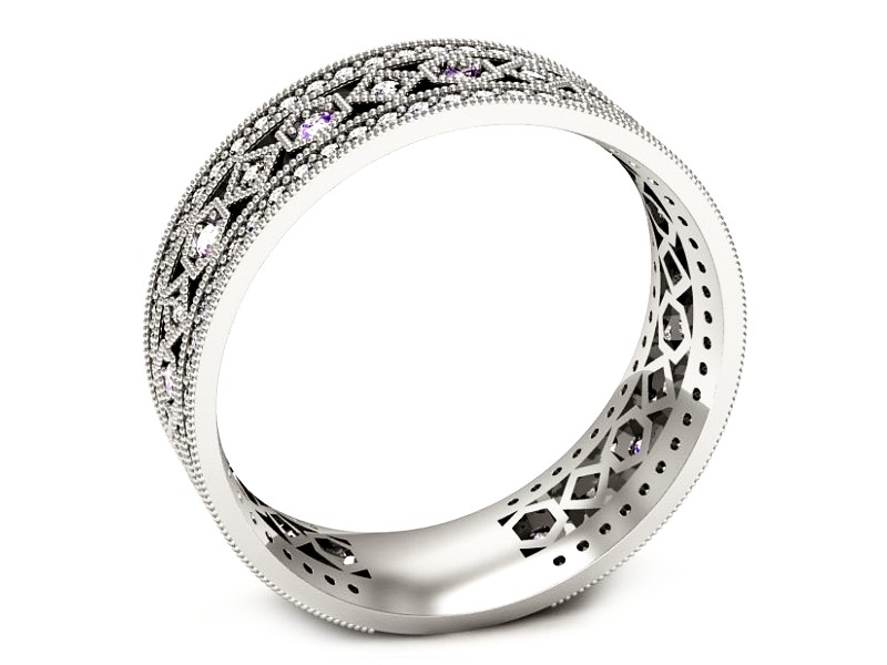 Obrączka białe złoto z ametystami i brylantami - p16235bat — zdjęcie 3