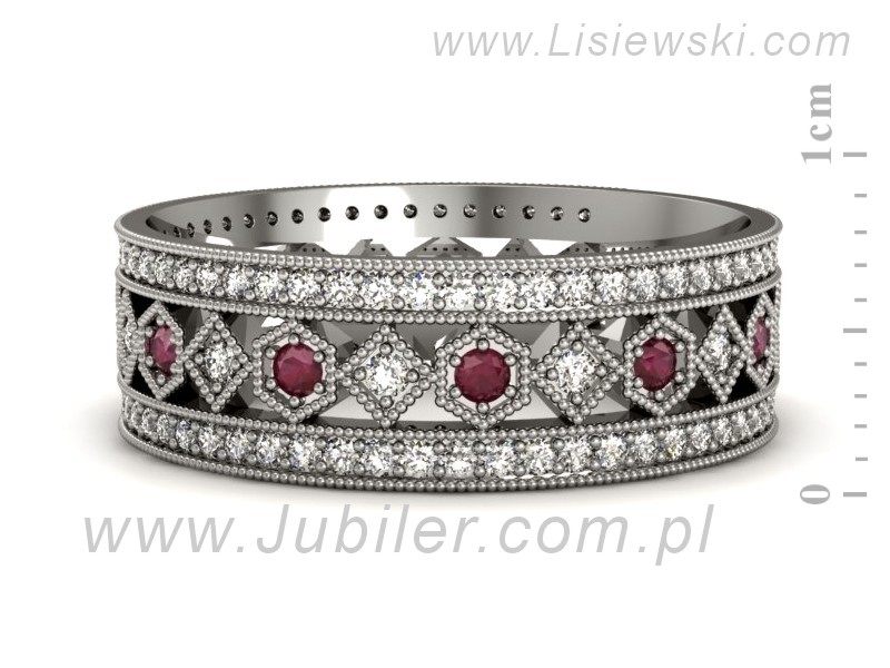 Obrączka białe złoto z rubinami i brylantami próba 585 - p16235br - 2